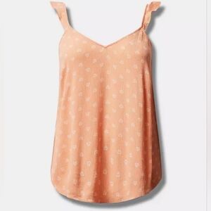 Torrid Peach Washable Crinkle Gauze V-Neck Ruffle Strap Tank